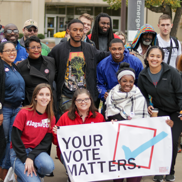 People posing at March to the Polls at IU Indianapolis.